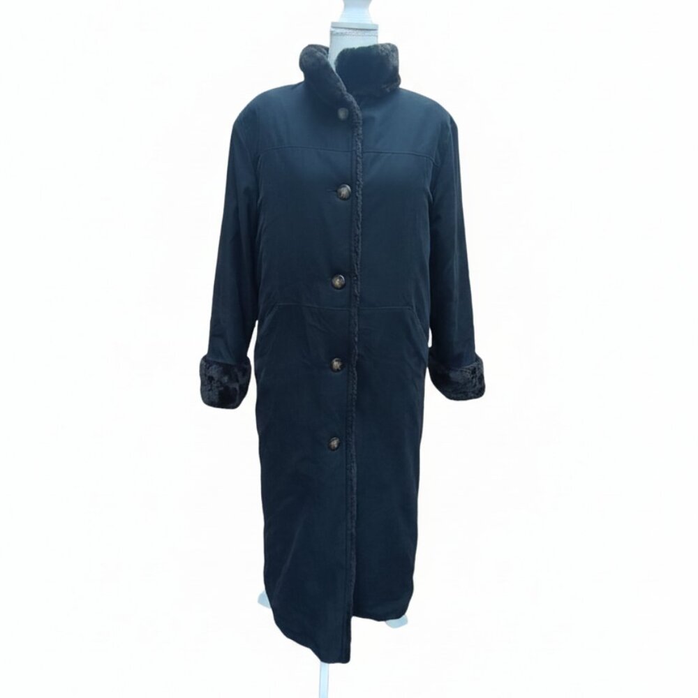 Chic Jones New York  Women S Black Faux Fur Buton Long Winter Casual Coat